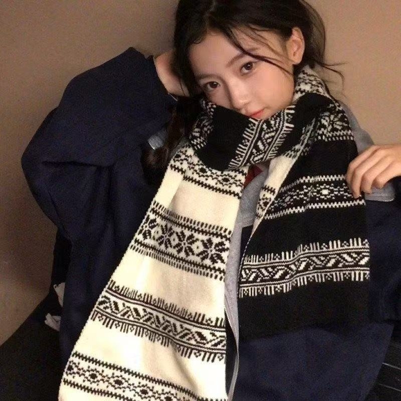 Pleteni šal u Fair Isle stilu, za žene i muškarce, vintage jacquard, dvostrani debeli vuneni šal za jesen i zimu