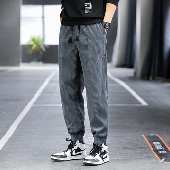 Ανδρικά παντελόνια corduroy με επένδυση fleece, φθινοπωρινά-χειμωνιάτικα, χοντρά, στενεύουν στον αστράγαλο, μονόχρωμα, plus size