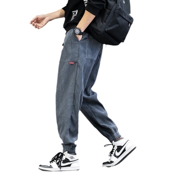 Ανδρικά παντελόνια corduroy με επένδυση fleece, φθινοπωρινά-χειμωνιάτικα, χοντρά, στενεύουν στον αστράγαλο, μονόχρωμα, plus size