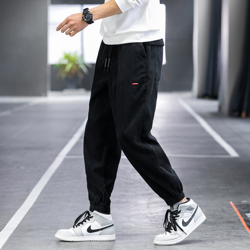 Ανδρικά παντελόνια corduroy με επένδυση fleece, φθινοπωρινά-χειμωνιάτικα, χοντρά, στενεύουν στον αστράγαλο, μονόχρωμα, plus size