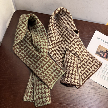 Korejski inspiriran mali uzorak houndstooth pleteni šal, križasti dizajn, umjetnička toplina za zimu, veličina 85×17 cm, unisex