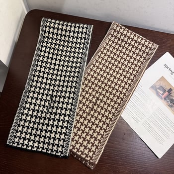Korejski inspiriran mali uzorak houndstooth pleteni šal, križasti dizajn, umjetnička toplina za zimu, veličina 85×17 cm, unisex