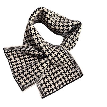 Korejski inspiriran mali uzorak houndstooth pleteni šal, križasti dizajn, umjetnička toplina za zimu, veličina 85×17 cm, unisex