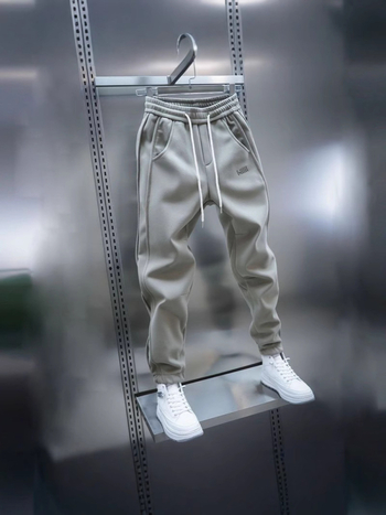 Muške sportske hlače s jednobojnim izvezenim detalima, korejski stil, moderne, elastične, uskog kroja