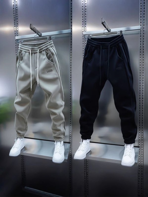 Muške sportske hlače s jednobojnim izvezenim detalima, korejski stil, moderne, elastične, uskog kroja