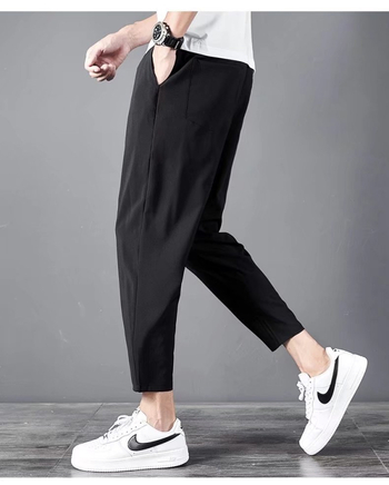 Muške ljetne sportske hlače, tanki Ice-Silk materijal, opušten kroj, cropped duljina, manžetna
