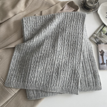Bijeli jednobojni pleteni šal za zimu, retro twist uzorak, debeli topli vuneni miks, unisex, školski stil