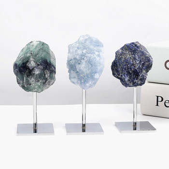 Prirodna plava ametist kristalna klastra – mineralni uzorak za dekor s postoljem za stol