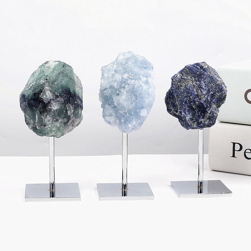 Prirodna plava ametist kristalna klastra – mineralni uzorak za dekor s postoljem za stol