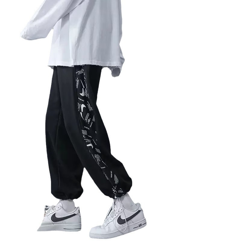 Muške sportske hlače s flecom iznutra, ravna silueta, vezica za struk, jesenji streetwear, inspirirane korejskim stilom