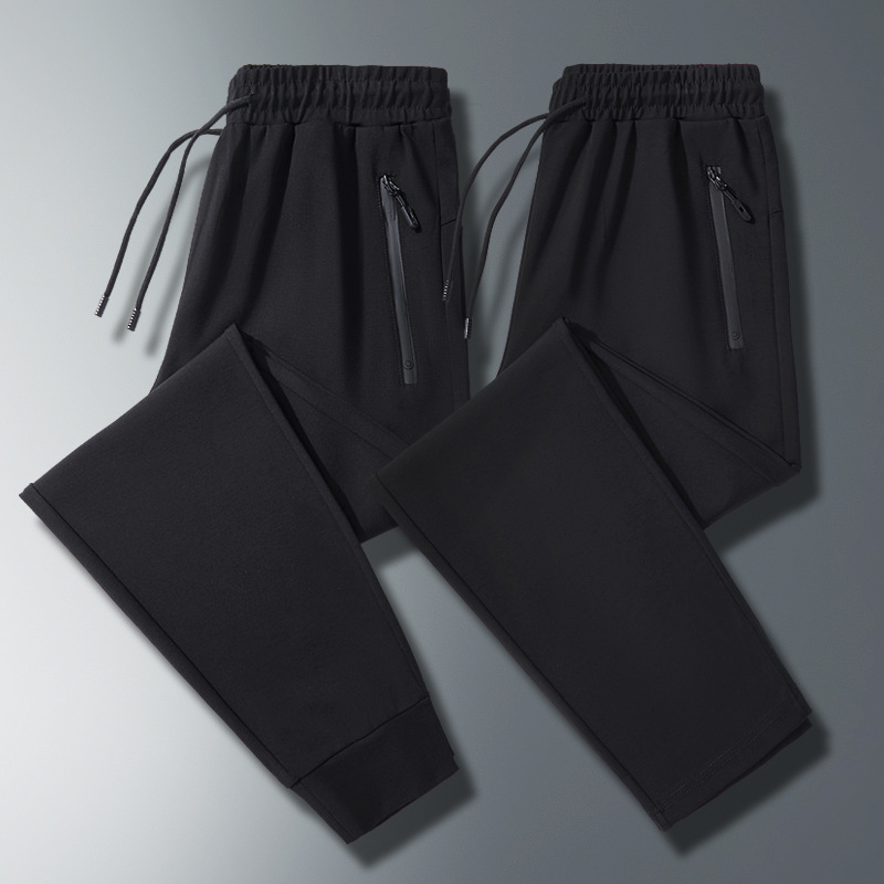 Muške ljetne tanke sportske hlače, Tencel-pamuk-ice silk, srednja visina struka, ravni kroj, s pojasom