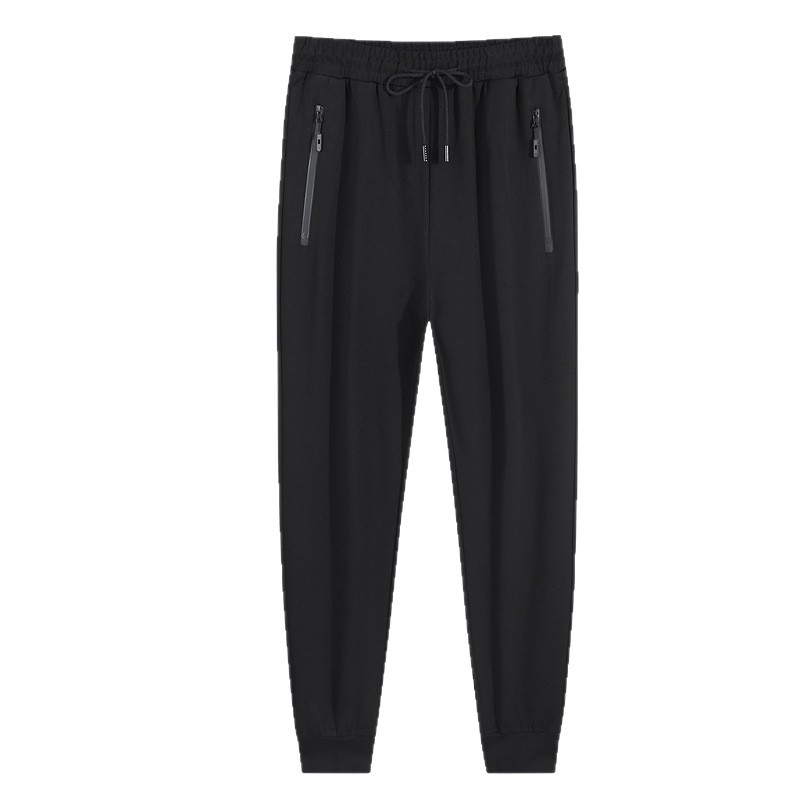 Muške ljetne tanke sportske hlače, Tencel-pamuk-ice silk, srednja visina struka, ravni kroj, s pojasom