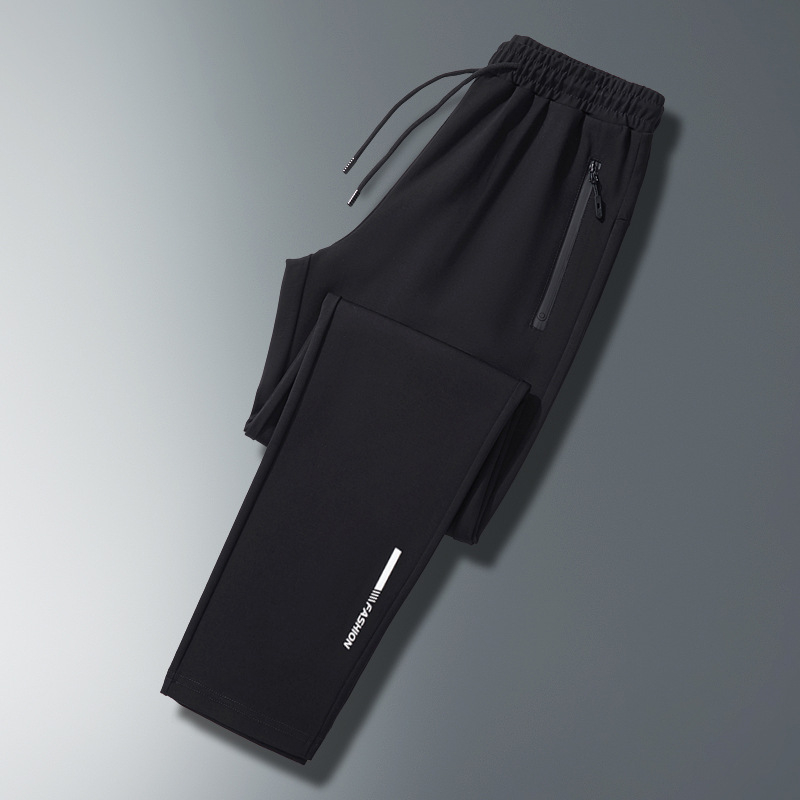 Muške ljetne tanke sportske hlače, Tencel-pamuk-ice silk, srednja visina struka, ravni kroj, s pojasom