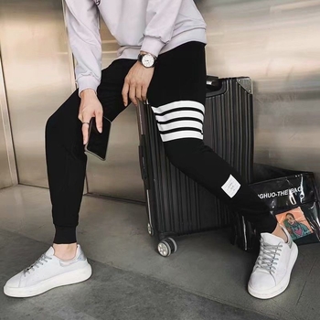 Muške sportske hlače u korejskom stilu, s četiri trake, uski kroj, manžeta na gležnju, cropped casual