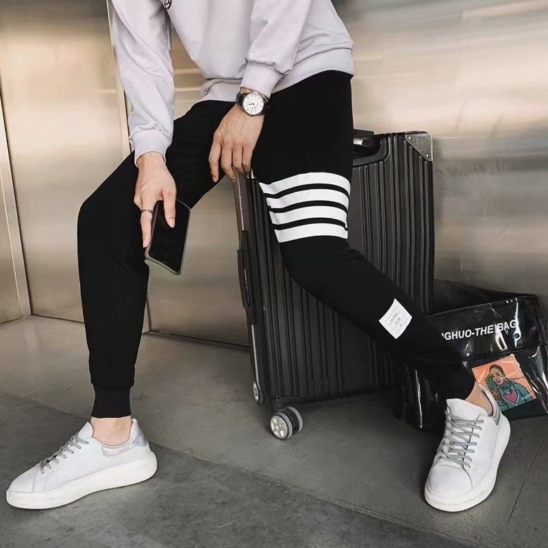 Muške sportske hlače u korejskom stilu, s četiri trake, uski kroj, manžeta na gležnju, cropped casual