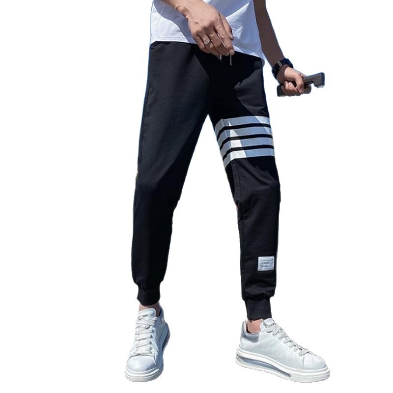 Muške sportske hlače u korejskom stilu, s četiri trake, uski kroj, manžeta na gležnju, cropped casual