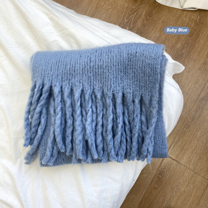 Crveni zimski šal u korejskom stilu, jednobojni pleteni šal s resicama, unisex