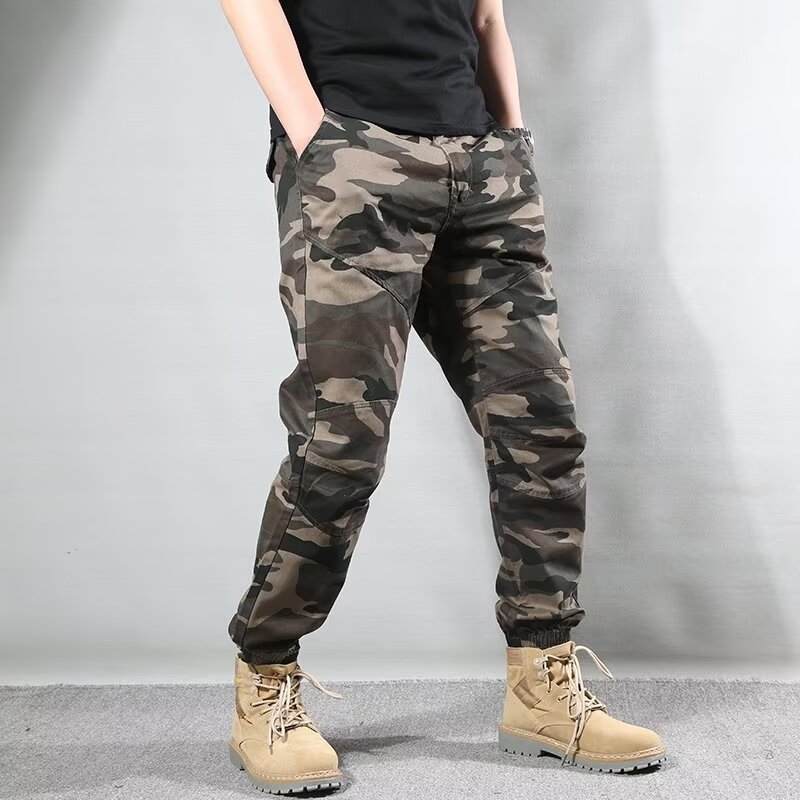 Muške kamuflažne cargo hlače, labav kroja, korejskog stila, jogger, sportske dugačke hlače