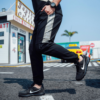 Μοντέρνα ανδρικά παντελόνια για άνοιξη-καλοκαίρι, αντίθεση χρωμάτων, μεγάλο μέγεθος, ελαφριά αθλητικά παντελόνια