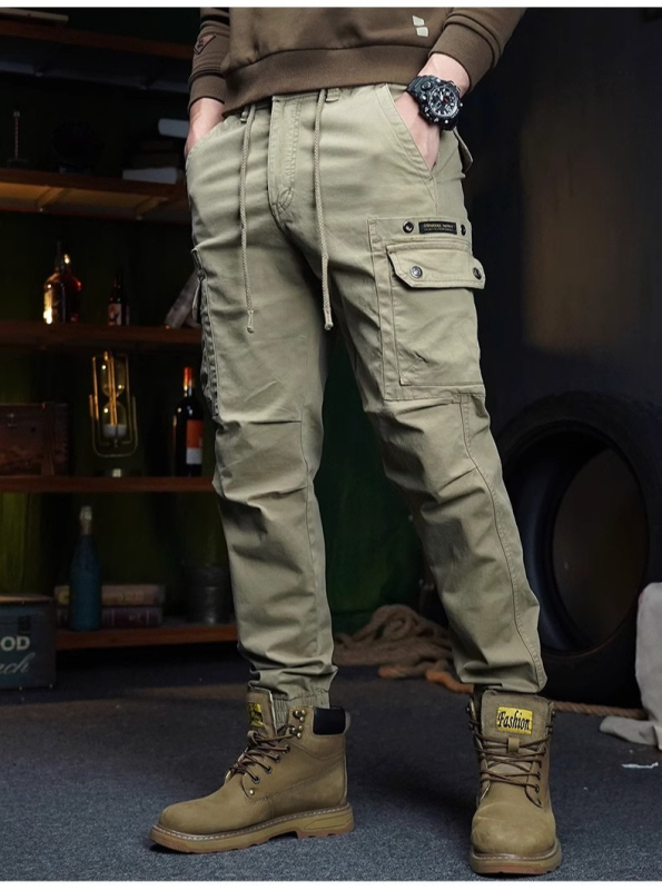 Férfiaknak szóló amerikai retro cargo nadrág húzózsinórral, mindennapi jogger nadrág, taktikai stílus