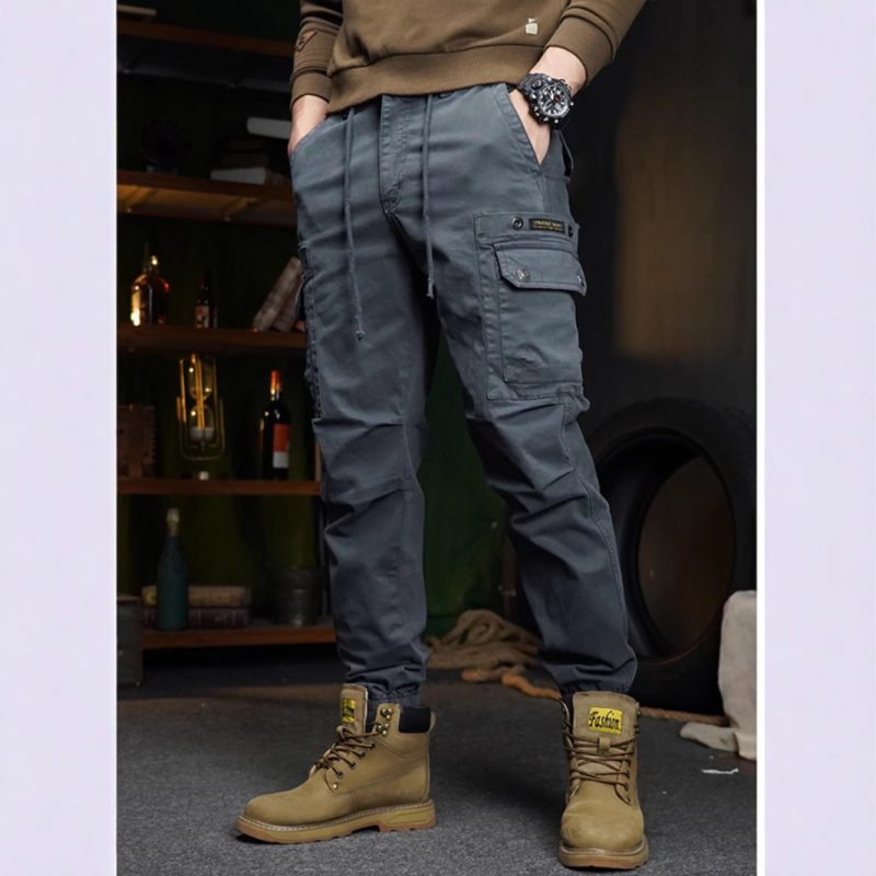 Férfiaknak szóló amerikai retro cargo nadrág húzózsinórral, mindennapi jogger nadrág, taktikai stílus