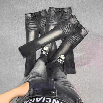 Προσαρμόσιμα ανδρικά τζιν σε αμερικανικό στυλ, γραμμή άνοιξη vintage distressed, ευθύ παντελόνι, χαλαρή εφαρμογή