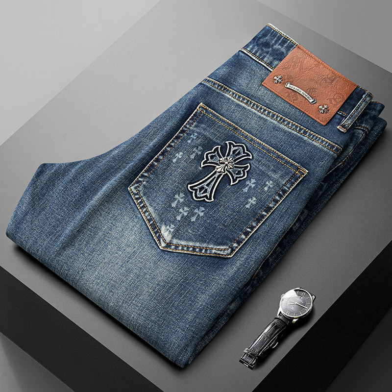 Muške slim-fit traperice za proljeće i ljeto, europski retro stil, lagane traperice, srednji pojas, zatvarač, detalji na džepovima, mikroelastičnost