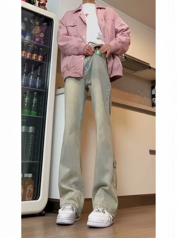 Férfi denimnadrág, egyenes szabású, Slim-Fit, egyszínű, amerikai utcai stílus