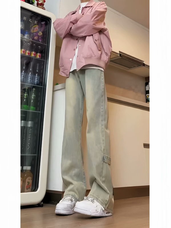 Férfi denimnadrág, egyenes szabású, Slim-Fit, egyszínű, amerikai utcai stílus