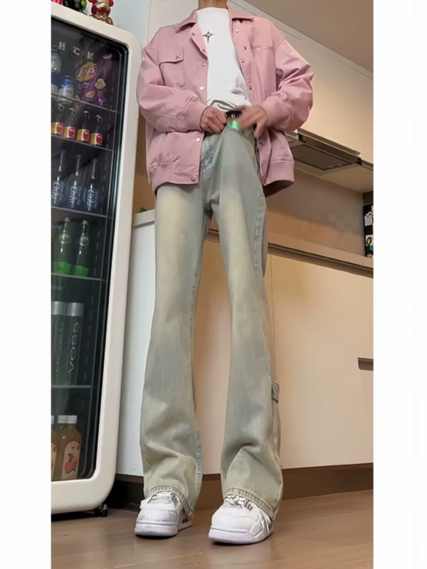 Férfi denimnadrág, egyenes szabású, Slim-Fit, egyszínű, amerikai utcai stílus