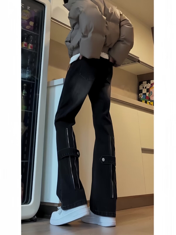 Férfi denimnadrág, egyenes szabású, Slim-Fit, egyszínű, amerikai utcai stílus