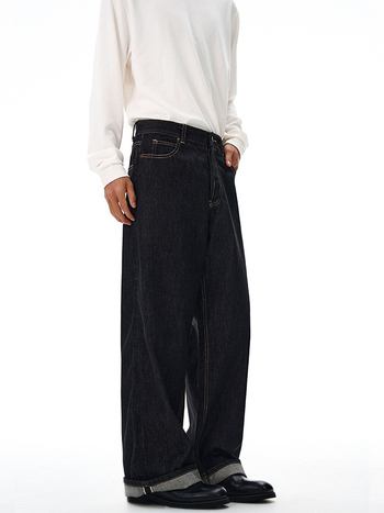 Lktm Ανδρικά vintage τζιν από raw selvedge με κόκκινο τελείωμα, 2023M, χαλαρή ίσια γραμμή, καθημερινά παντελόνια