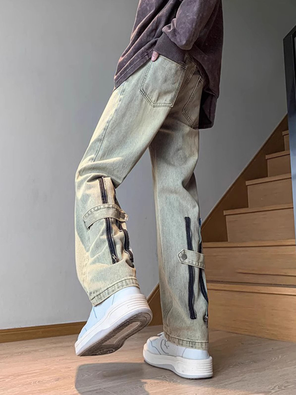 Ανδρικά τζιν άνοιξη-φθινόπωρο 2025, νέο αμερικανικό street style, χαλαρά, φαρδιά ίσια παντελόνια