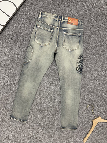 Muške retro traperice ravnog kroja s izšivanjem, američki stil, slim fit, elastične