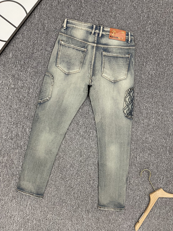 Muške retro traperice ravnog kroja s izšivanjem, američki stil, slim fit, elastične