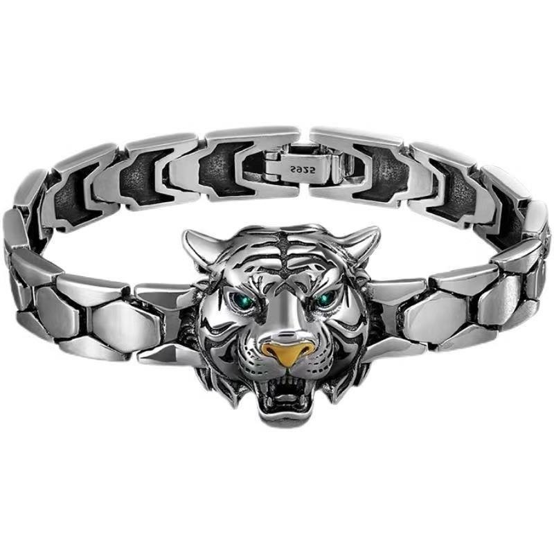 Narukvica s glavom tigra i metalnom trakom – Unisex, vintage stil