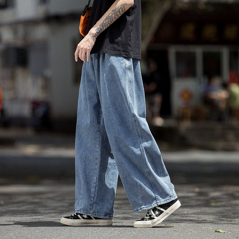 Ανδρικά τζιν denim σε ιαπωνικό ρετρό στυλ, φαρδιά πόδια, χαλαρή γραμμή, 80% βαμβάκι, φθινοπωρο-χειμώνας