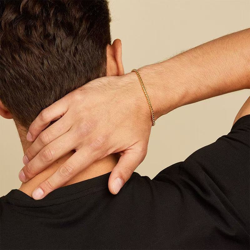 Naramnica od titan čelika s kutijastim lancem, minimalistički dizajn, unisex, graviranje dostupno