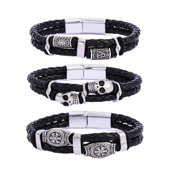 Personalizirana dvostruka kožna narukvica Viking, muški retro uzor lubanje, hip-hop stil