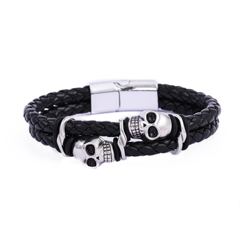 Personalizirana dvostruka kožna narukvica Viking, muški retro uzor lubanje, hip-hop stil