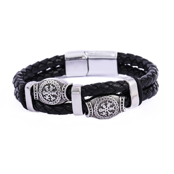 Personalizirana dvostruka kožna narukvica Viking, muški retro uzor lubanje, hip-hop stil