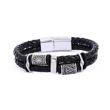 Personalizirana dvostruka kožna narukvica Viking, muški retro uzor lubanje, hip-hop stil