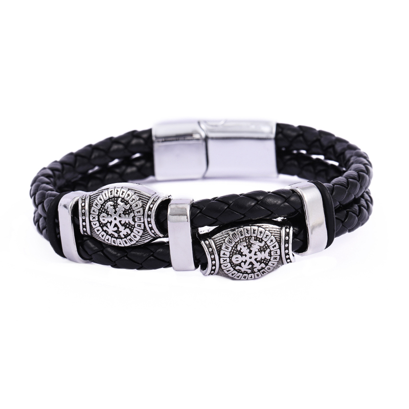 Personalizirana dvostruka kožna narukvica Viking, muški retro uzor lubanje, hip-hop stil