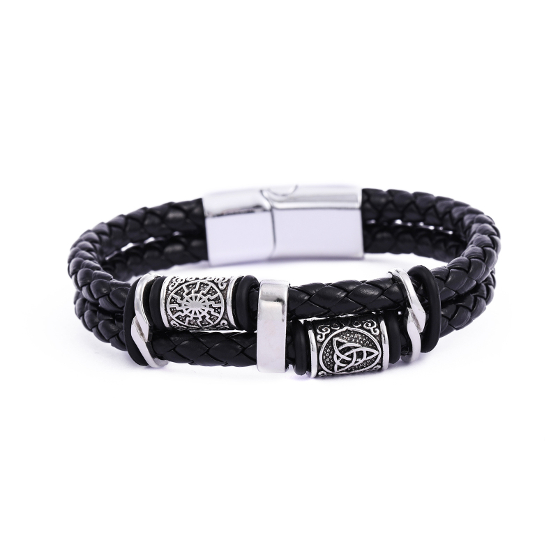 Personalizirana dvostruka kožna narukvica Viking, muški retro uzor lubanje, hip-hop stil