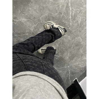 Muške traperice u američkom stilu s poderotinama, džin jacquard, pariški stil, casual ravni kroj