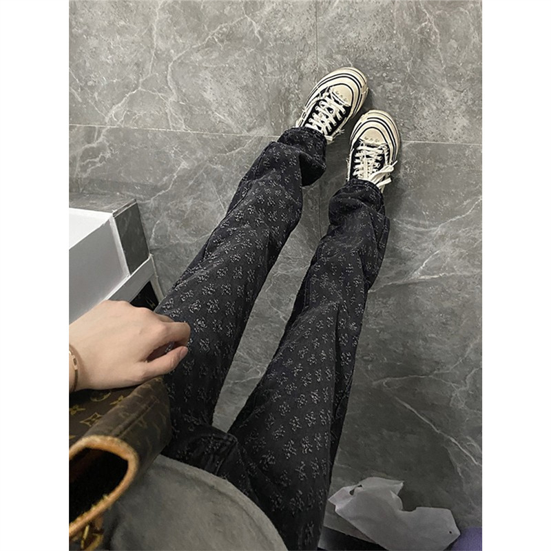 Muške traperice u američkom stilu s poderotinama, džin jacquard, pariški stil, casual ravni kroj