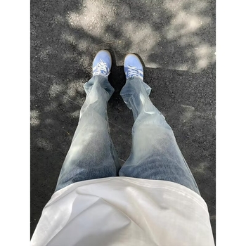 Μπλε τζιν με μοτίβο κεραυνός, ανδρικά, Clean-Fit, με επένδυση φλίς, ίσιο παντελόνι με ήπια καμπή στο κάτω μέρος