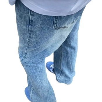Μπλε τζιν με μοτίβο κεραυνός, ανδρικά, Clean-Fit, με επένδυση φλίς, ίσιο παντελόνι με ήπια καμπή στο κάτω μέρος