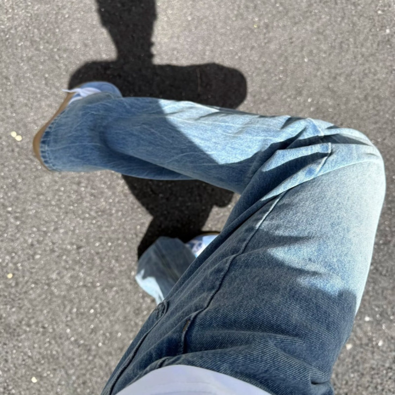 Μπλε τζιν με μοτίβο κεραυνός, ανδρικά, Clean-Fit, με επένδυση φλίς, ίσιο παντελόνι με ήπια καμπή στο κάτω μέρος