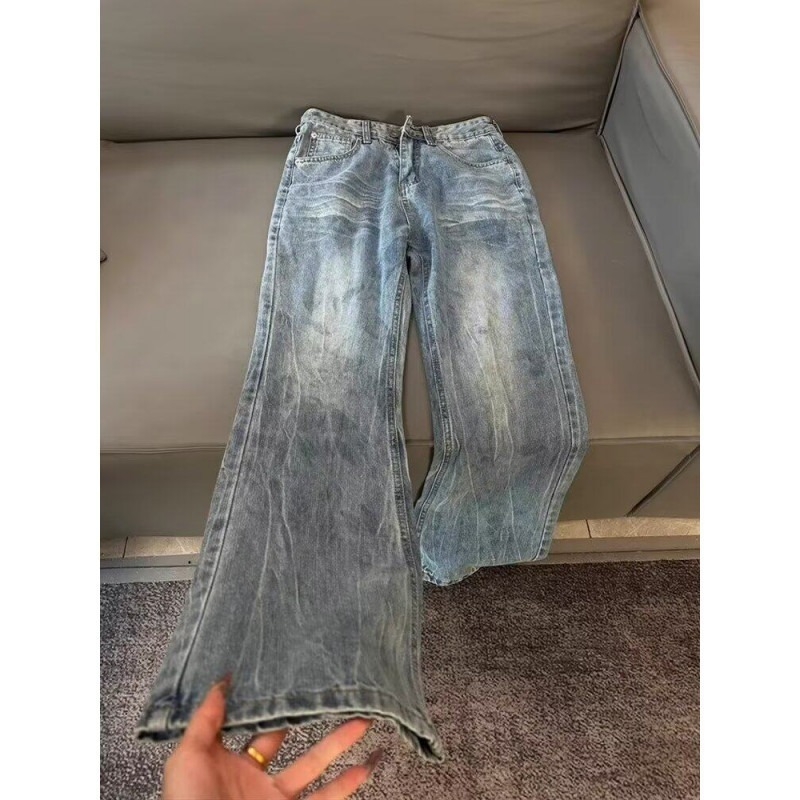 Μπλε τζιν με μοτίβο κεραυνός, ανδρικά, Clean-Fit, με επένδυση φλίς, ίσιο παντελόνι με ήπια καμπή στο κάτω μέρος